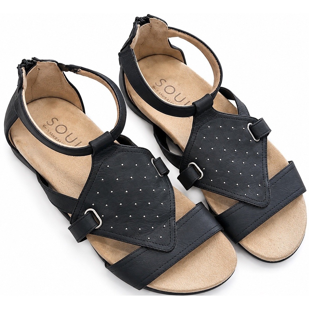 SOUL Naturalizer Summer Women's 8.5M Black Studded Back Zip Comfort Sandals
